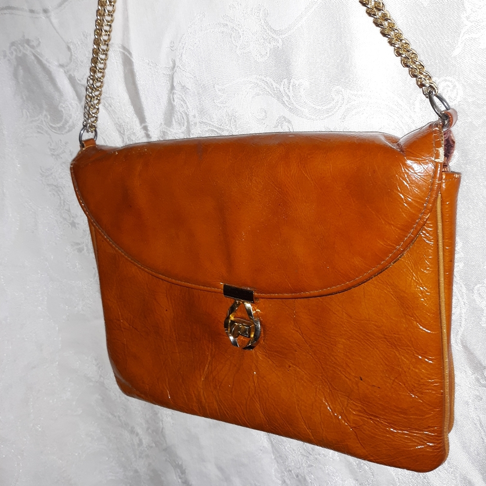 Vintage lennox bags brown patent leather purse